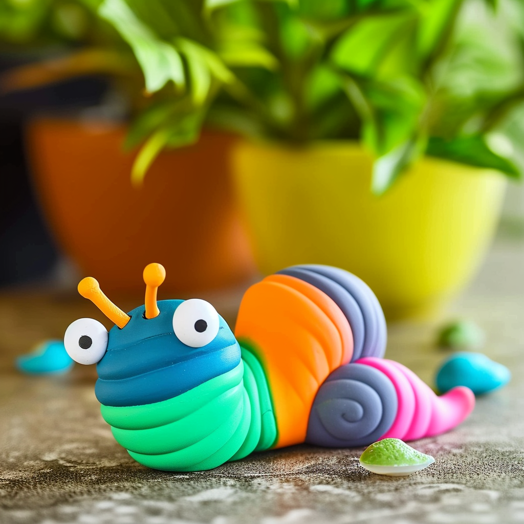 Colorful articulated fidget slug sensory toy for autism and stress relief